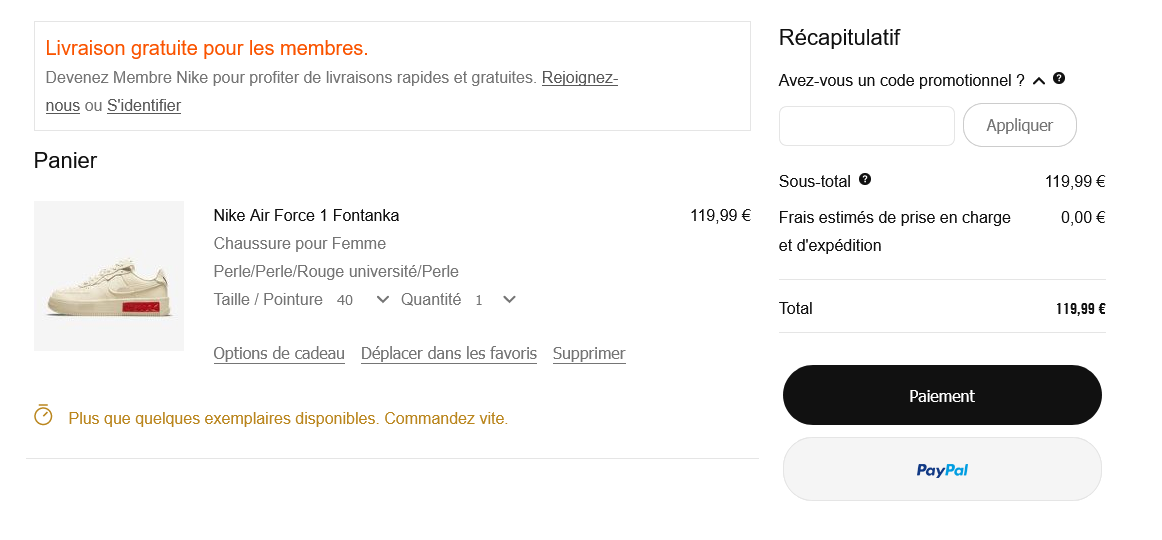 utiliser code promo Nike